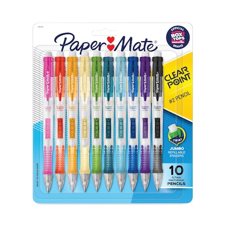 Paper Mate Clear Point Mechanical Pencil, 0.7 mm, HB (#2), Black Lead, Assorted Barrel Colors, PK10, 10PK 2164121